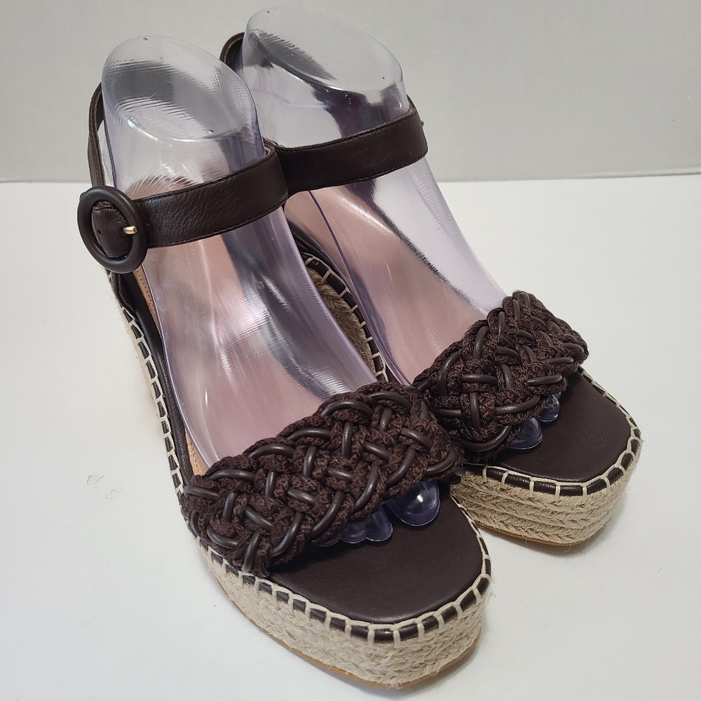 Veronica Beard Reema Ankle-Strap Wedge‎ Brown Sandal Size 8